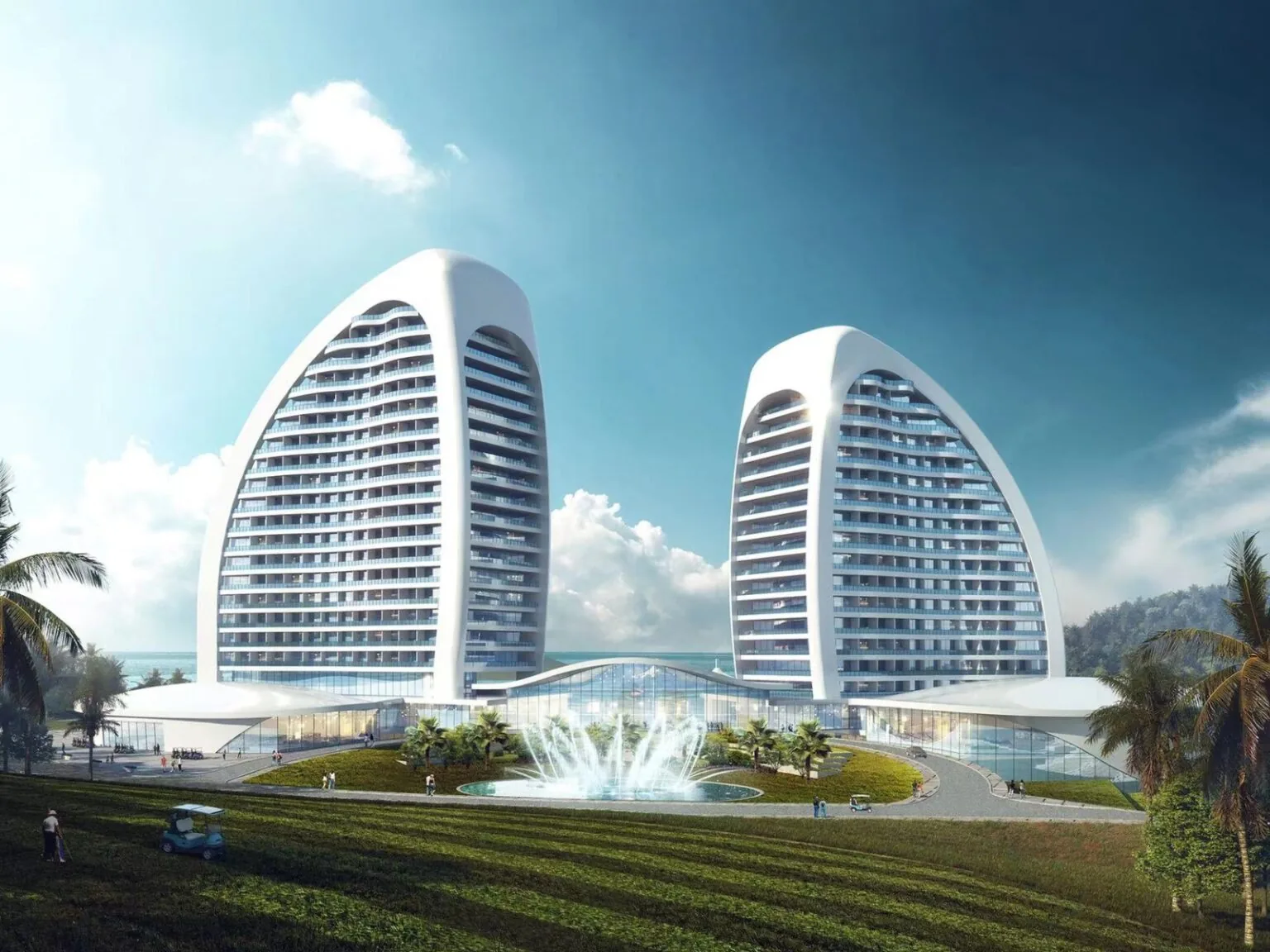 The 500-suite hotel towers