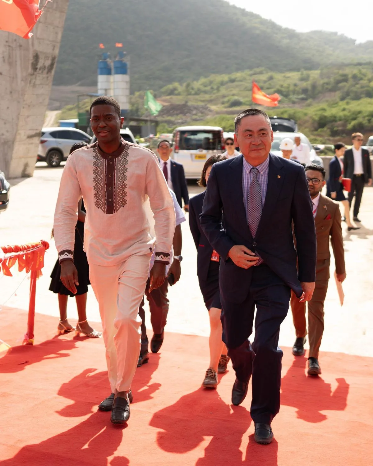 Grenada's Prime Minister at the construction site